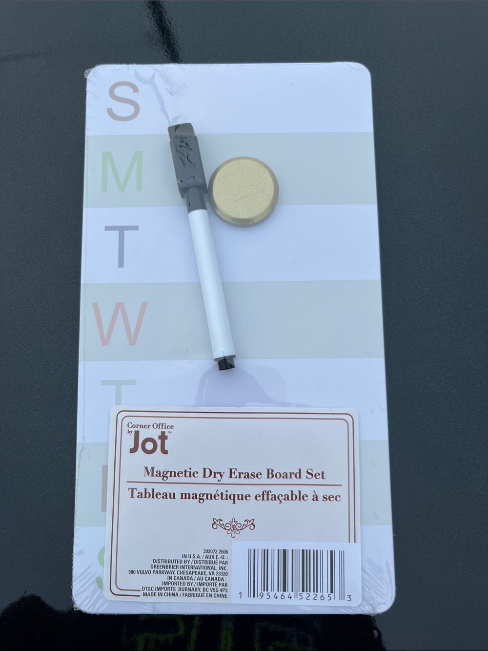 Jot Magnetic Weekly Dry Erase Board Set - White with Gold Magnet